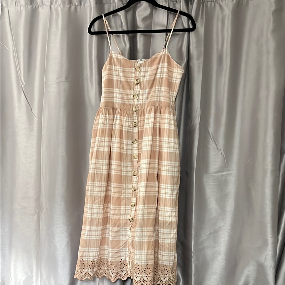 Elegant Beige Plaid Dress